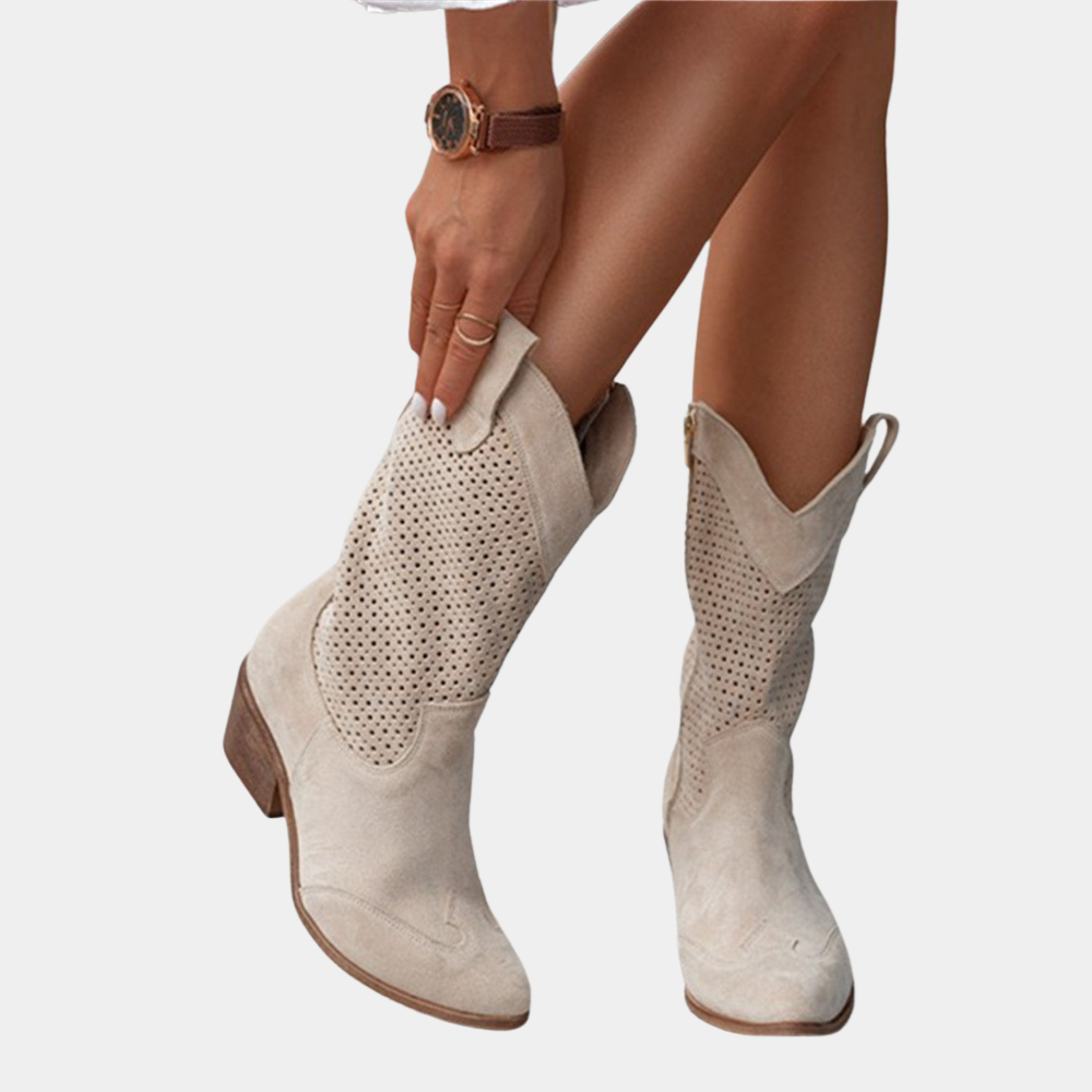 Freida | Airy Perforated Suede Block Heel Boots