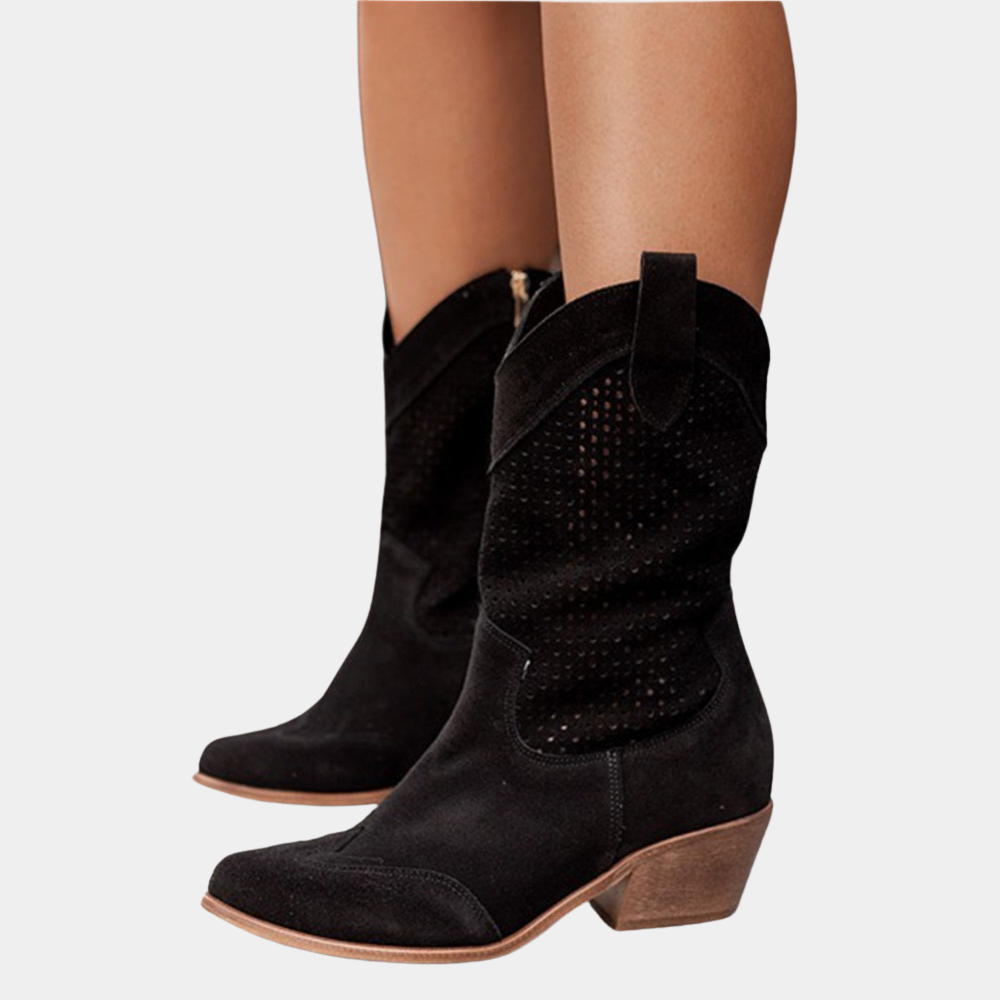 Freida | Airy Perforated Suede Block Heel Boots