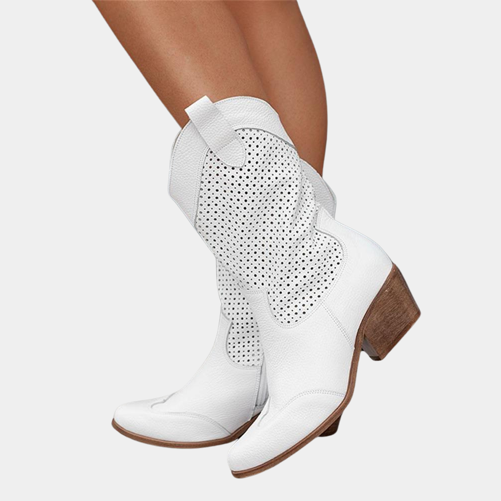Freida | Airy Perforated Suede Block Heel Boots