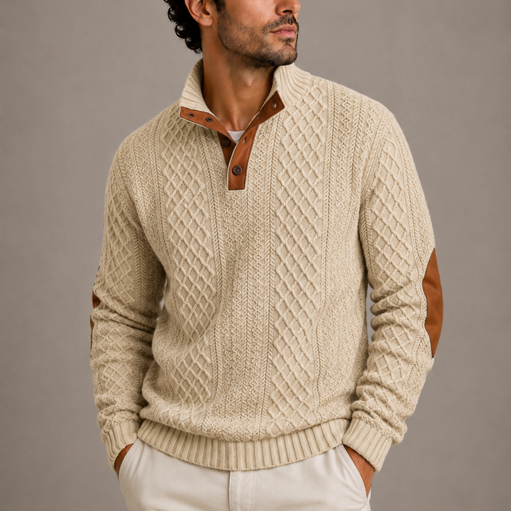 Keir | Elegant Cable Knit Button-Neck Sweater for Men