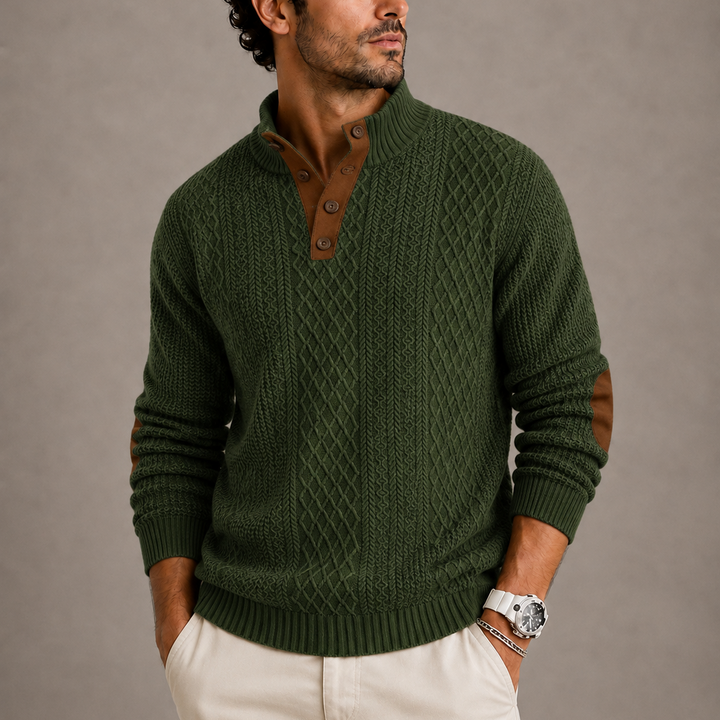 Keir | Elegant Cable Knit Button-Neck Sweater for Men