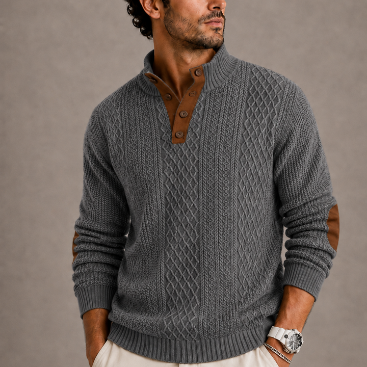 Keir | Elegant Cable Knit Button-Neck Sweater for Men