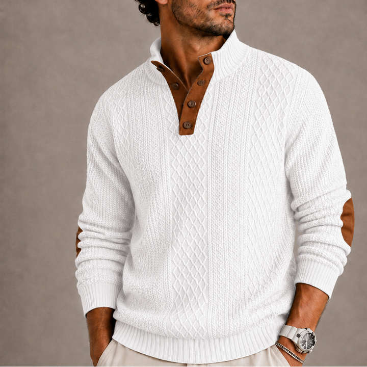 Keir | Elegant Cable Knit Button-Neck Sweater for Men