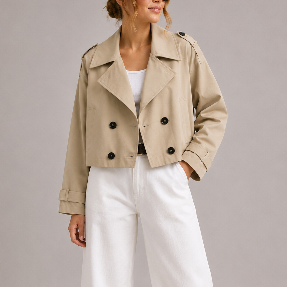 Genevieve | Classic Cropped Double-Breasted Trench Coat