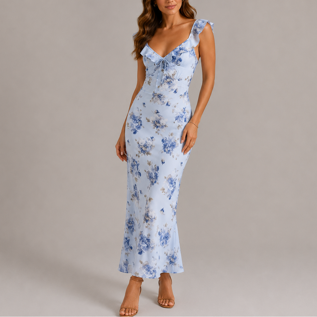Amabel | Effortless Ruffle Slip Floral Maxi Dress