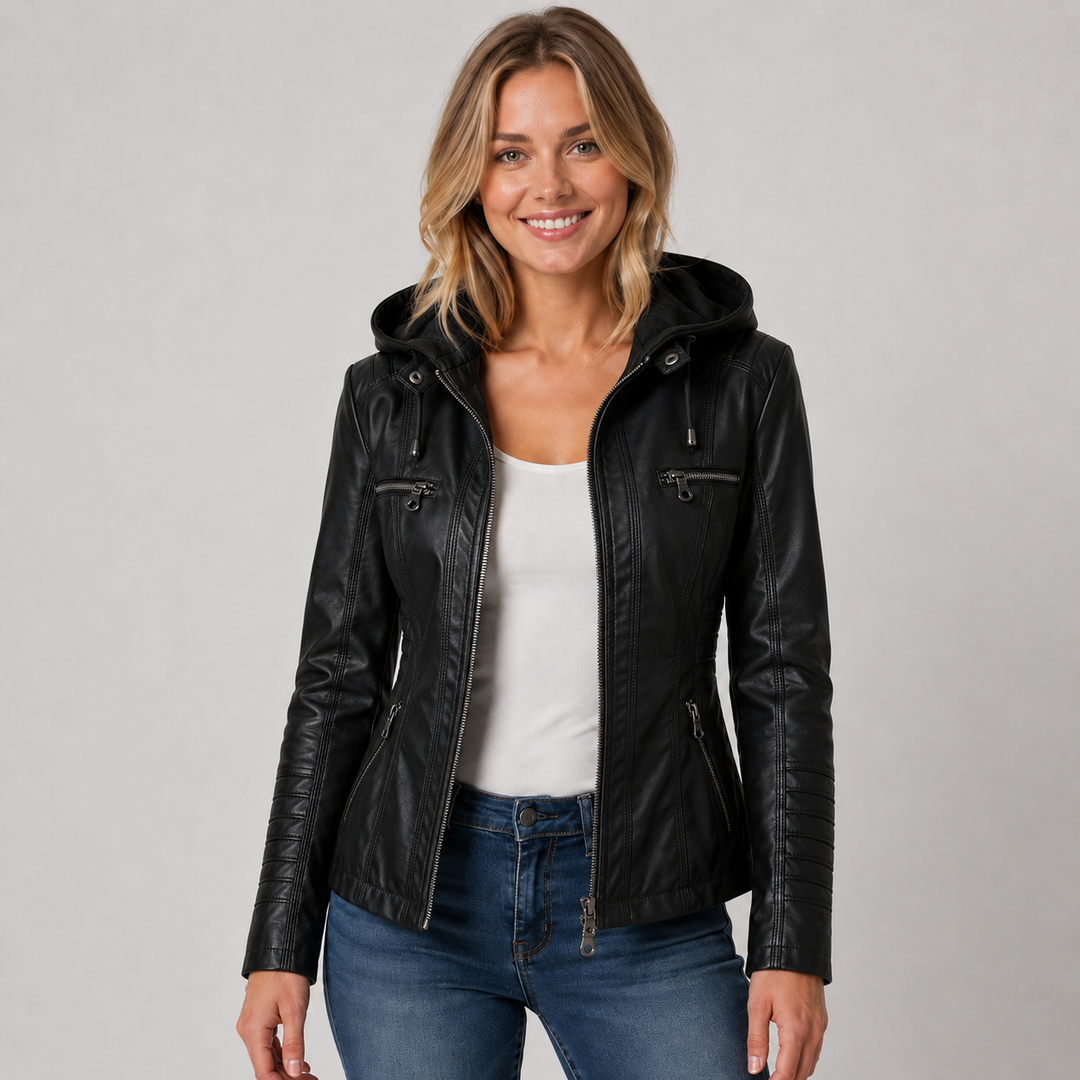 Rhona | Sleek Leather-Look Hooded Jacket