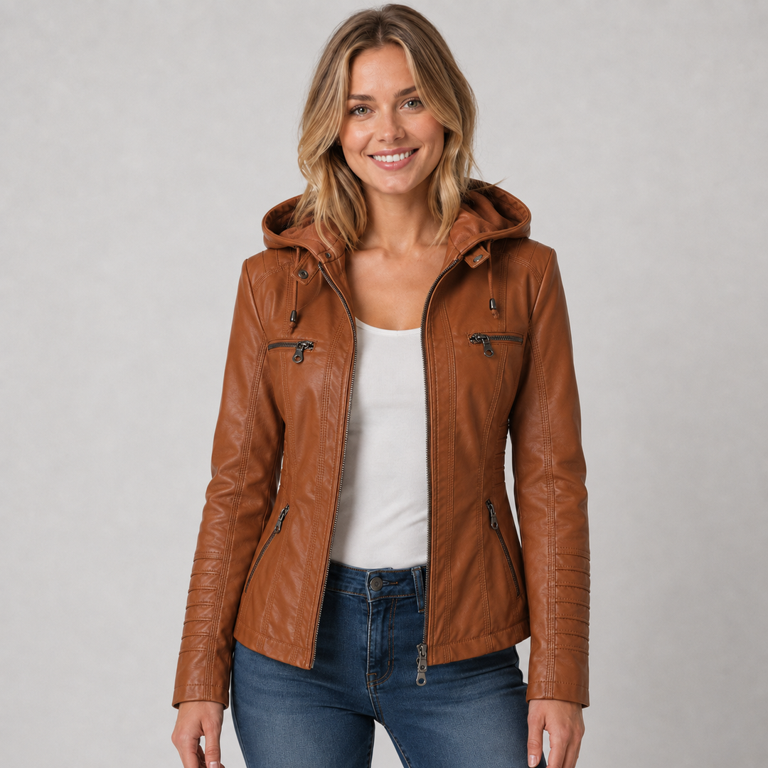 Rhona | Sleek Leather-Look Hooded Jacket