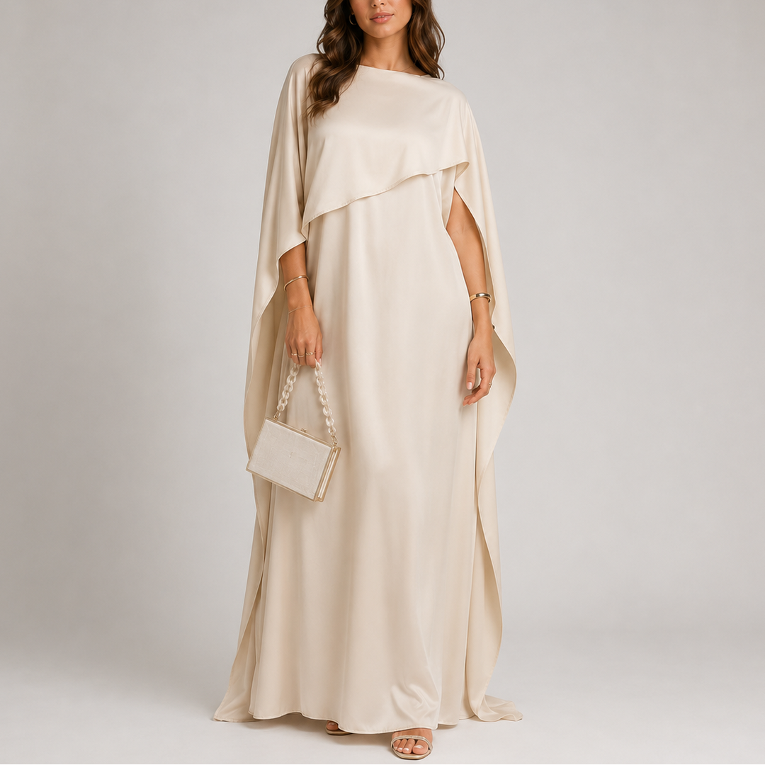 Iolanthe | Elegant Draped Cape Maxi Evening Dress