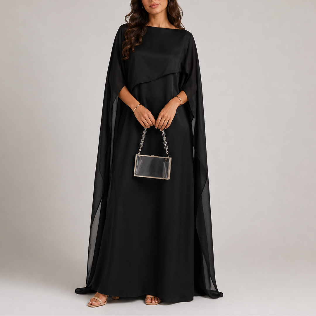 Iolanthe | Elegant Draped Cape Maxi Evening Dress