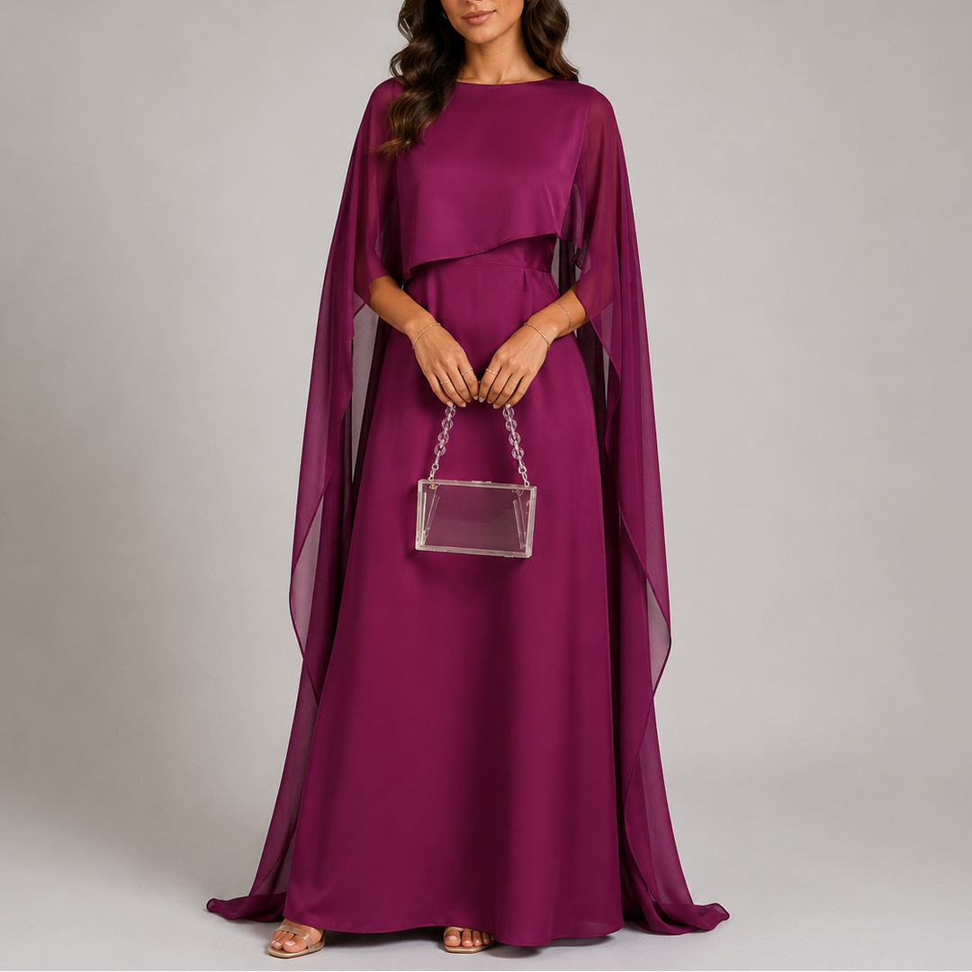 Iolanthe | Elegant Draped Cape Maxi Evening Dress