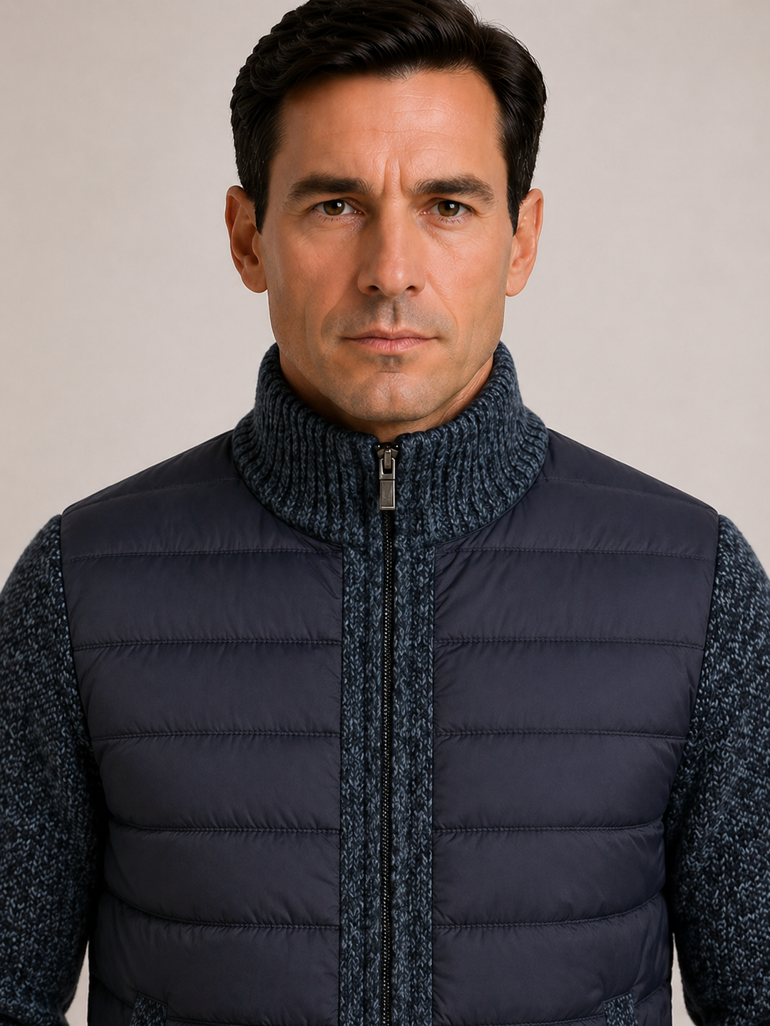 Piers | Warm Quilted Jacket with Knitted Sleeves for Men