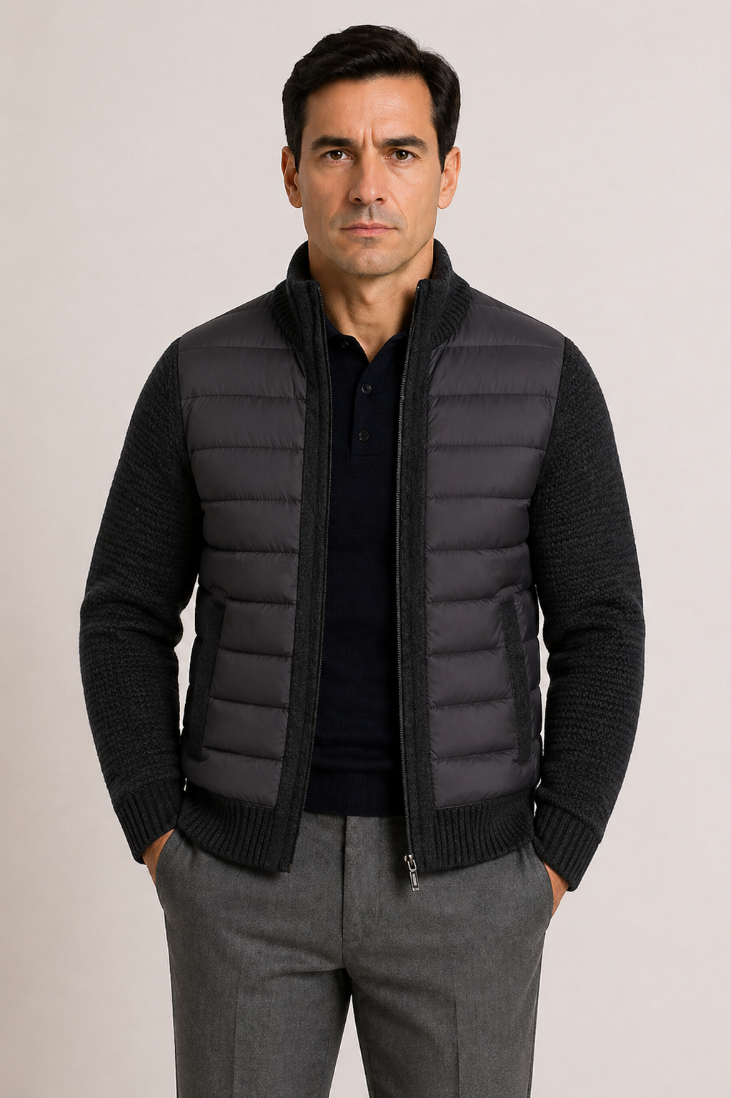 Piers | Warm Quilted Jacket with Knitted Sleeves for Men