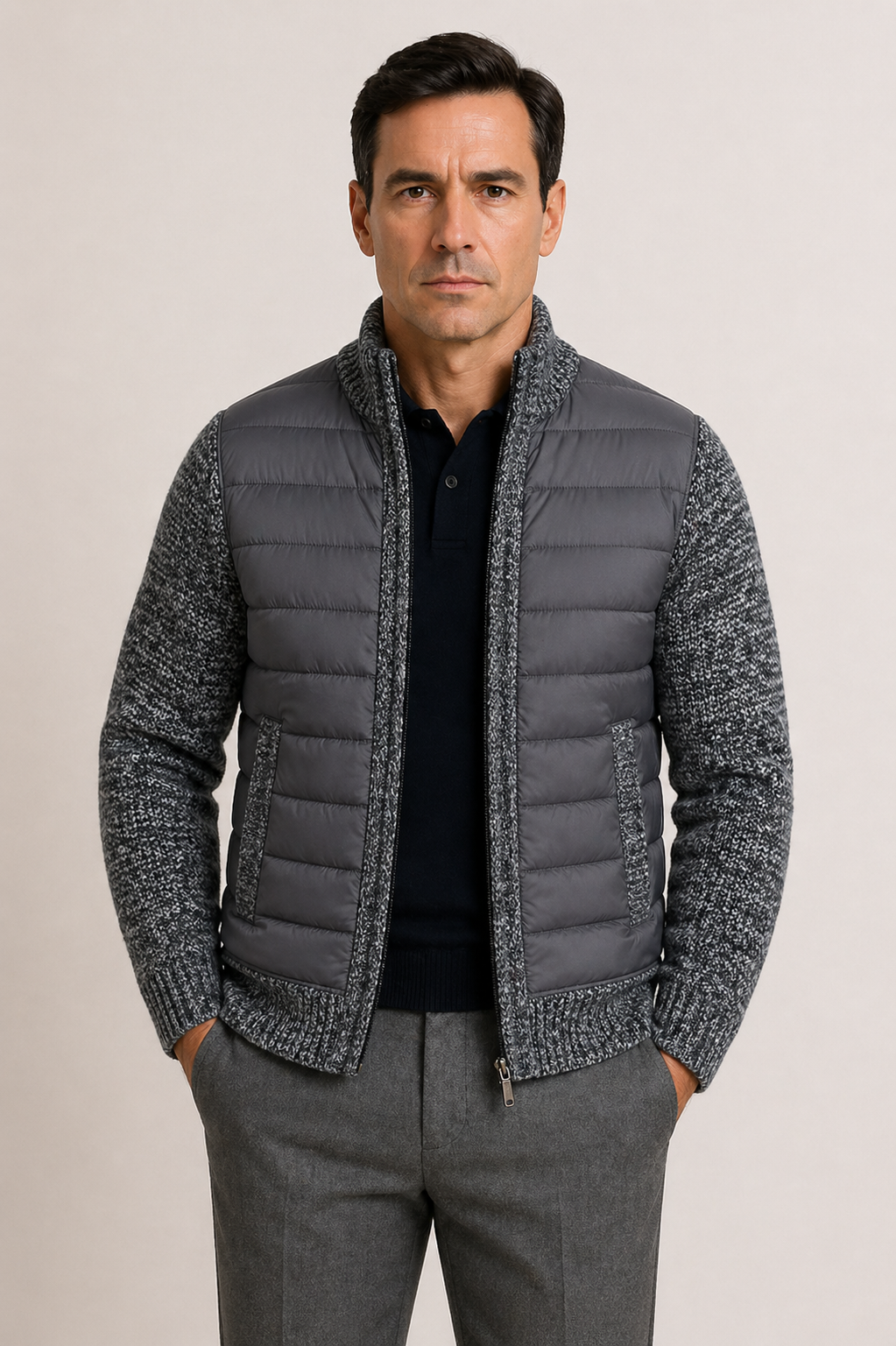 Piers | Warm Quilted Jacket with Knitted Sleeves for Men