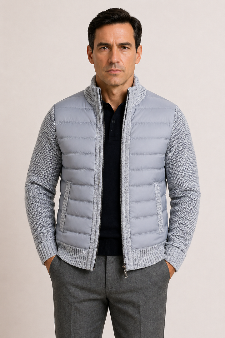 Piers | Warm Quilted Jacket with Knitted Sleeves for Men