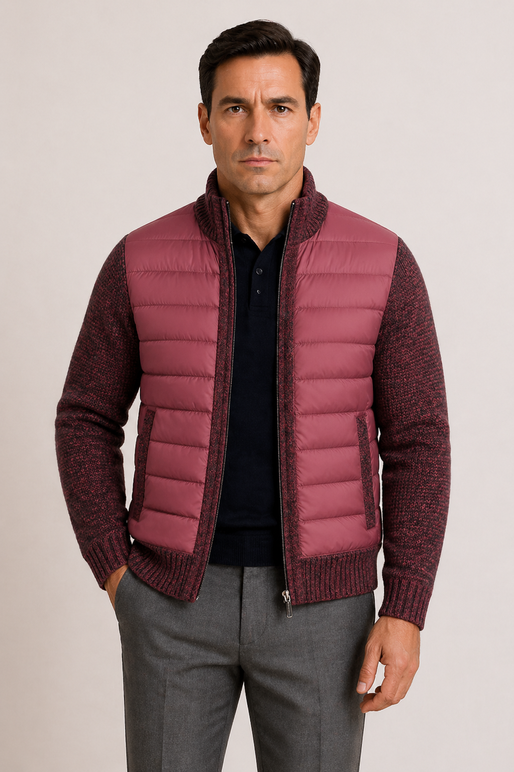 Piers | Warm Quilted Jacket with Knitted Sleeves for Men