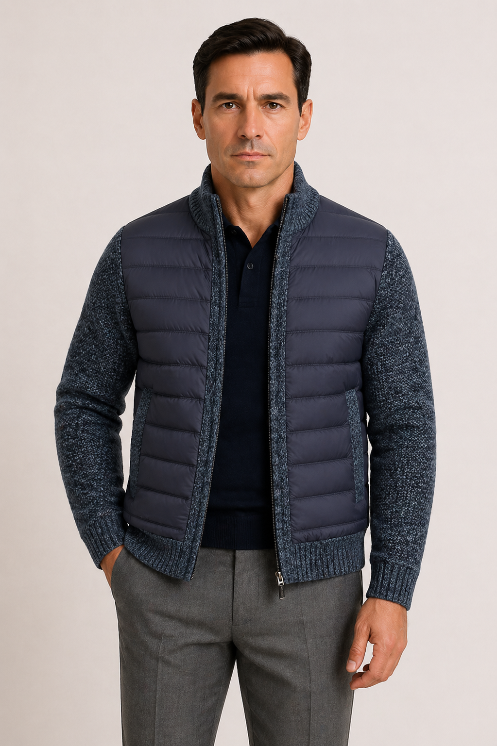 Piers | Warm Quilted Jacket with Knitted Sleeves for Men