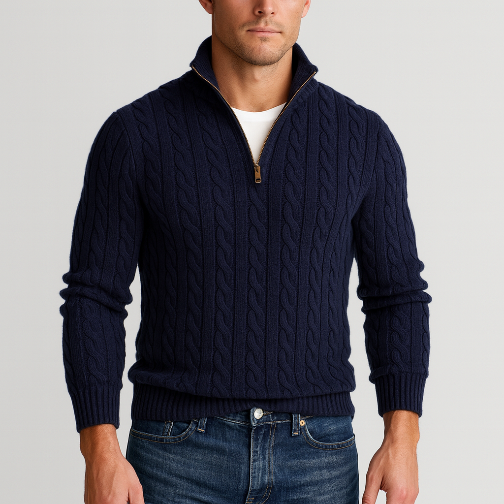 Bram | Refined Cable Knit Half-Zip Sweater for Men