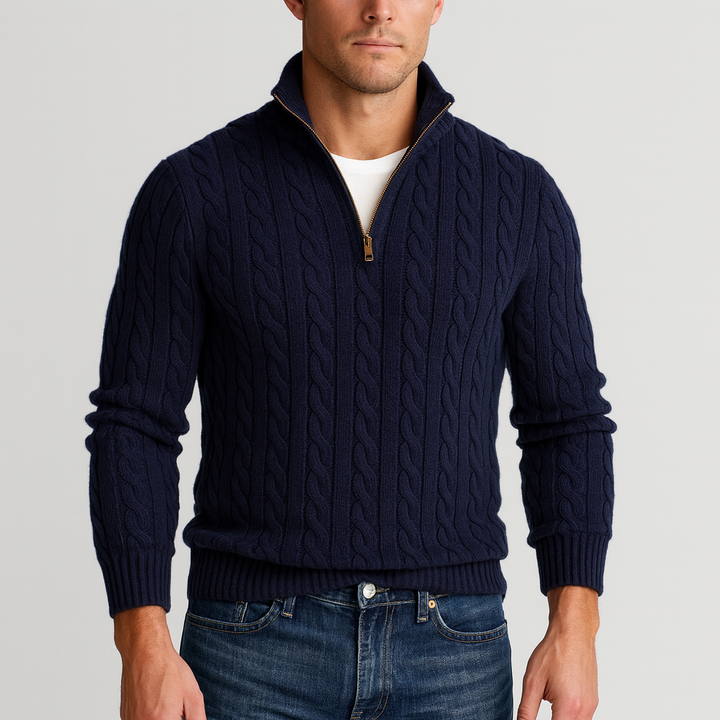 Bram | Refined Cable Knit Half-Zip Sweater for Men