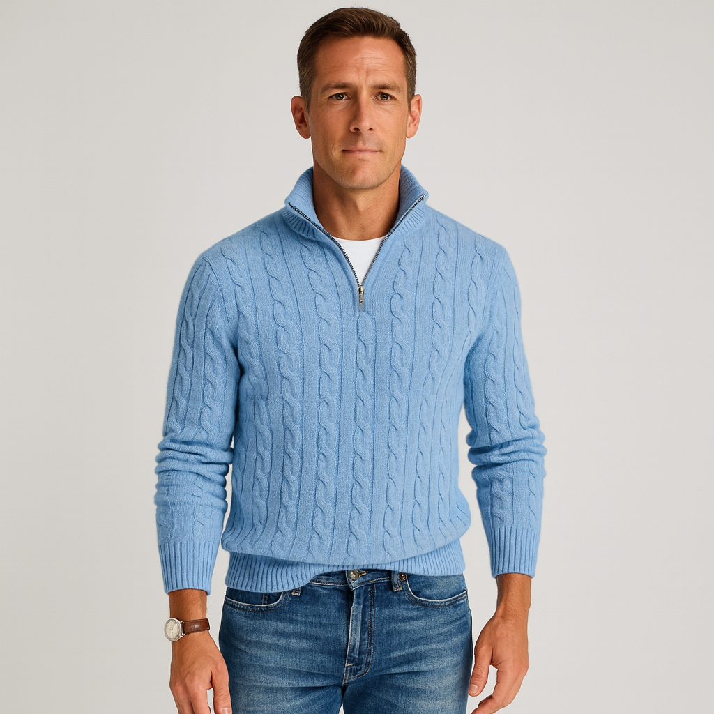 Bram | Refined Cable Knit Half-Zip Sweater for Men