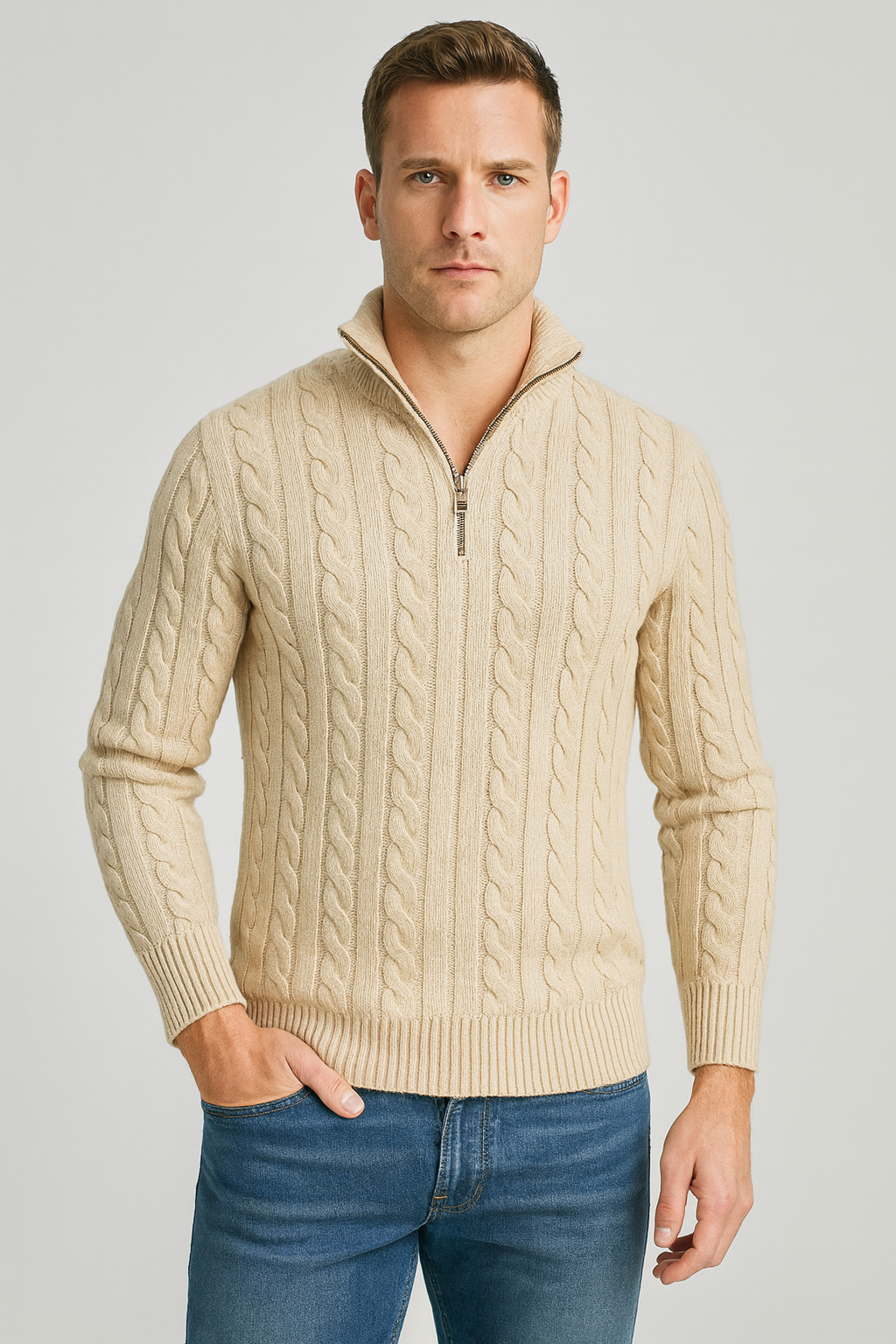 Bram | Refined Cable Knit Half-Zip Sweater for Men