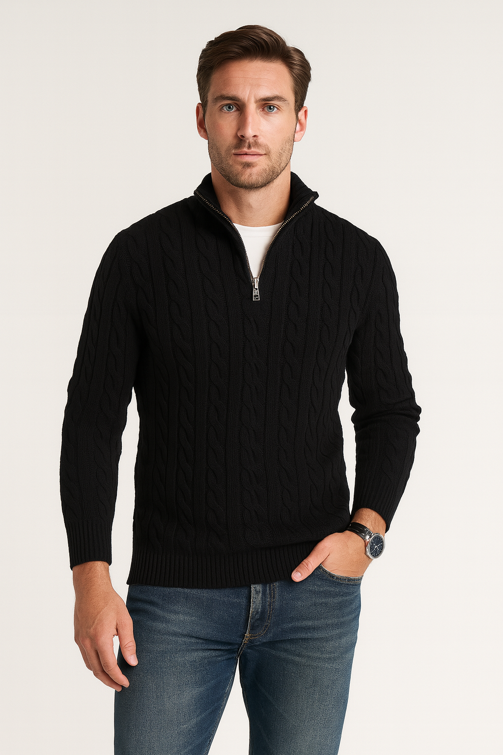 Bram | Refined Cable Knit Half-Zip Sweater for Men