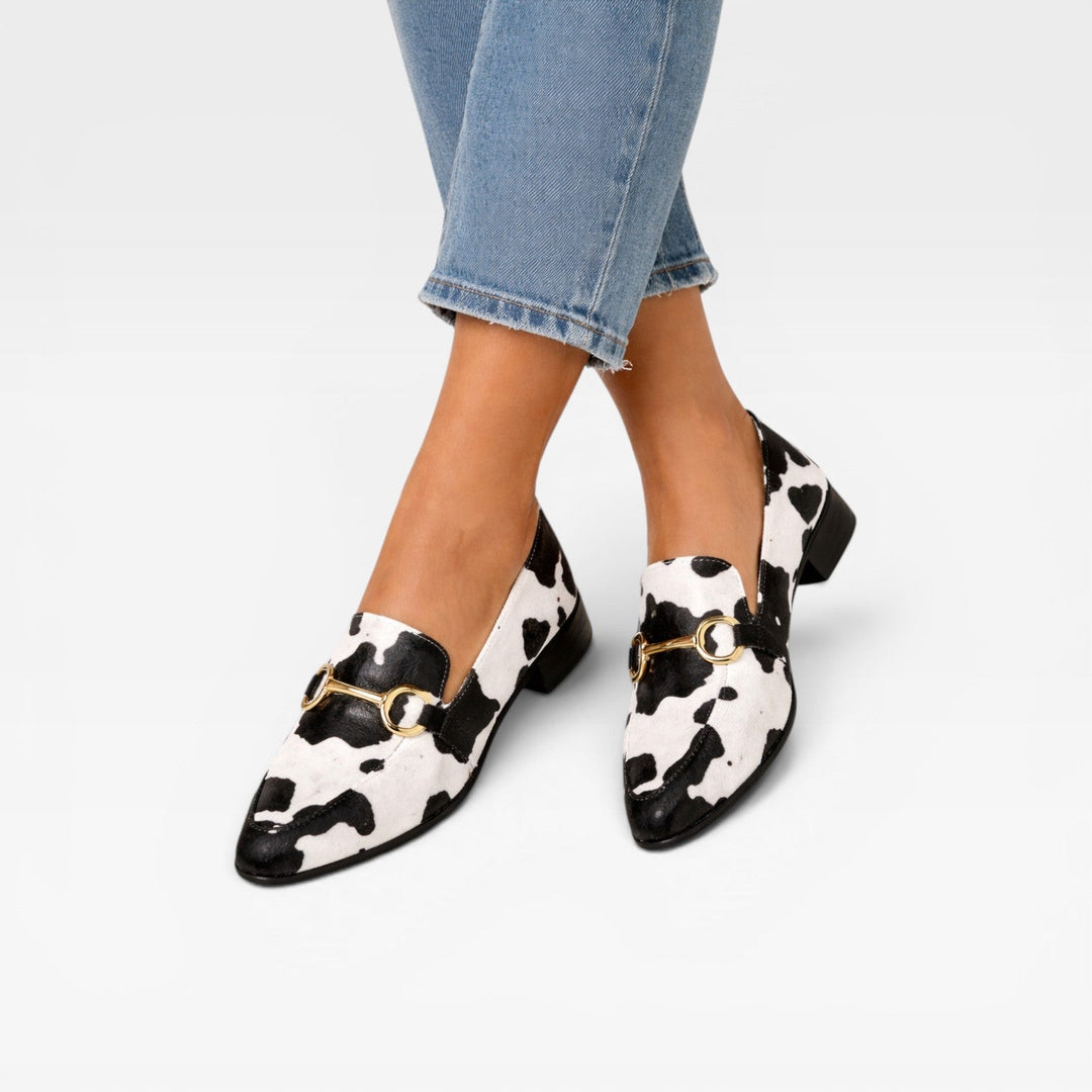 Amelie | Polished Animal Print Slip-On Loafers for Women