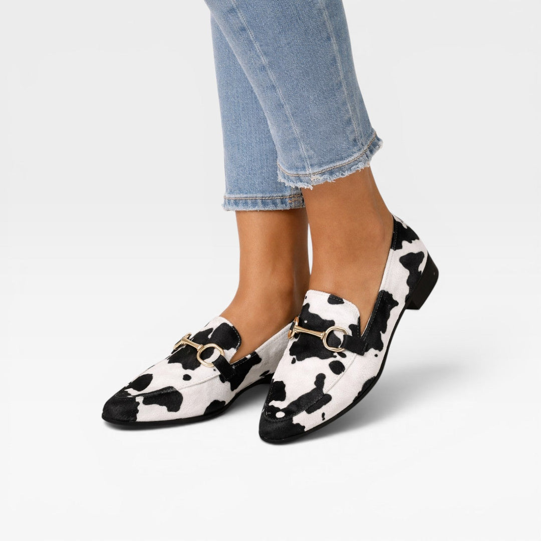 Amelie | Polished Animal Print Slip-On Loafers for Women