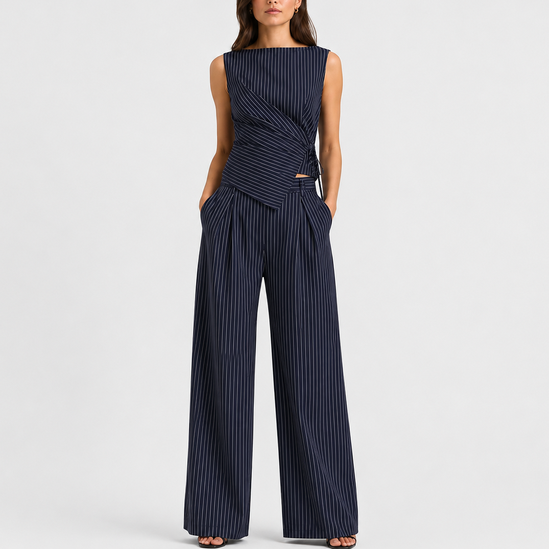 Octavia | Modern Pinstripe Wide Leg Trouser Co-ord Set for Women