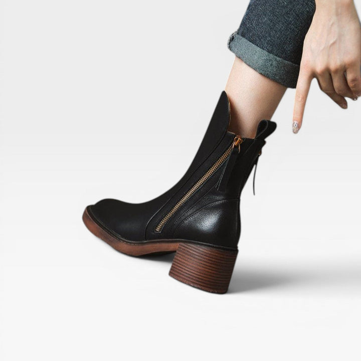 Tamsin | Sculptural Western Leather Block Heel Boots