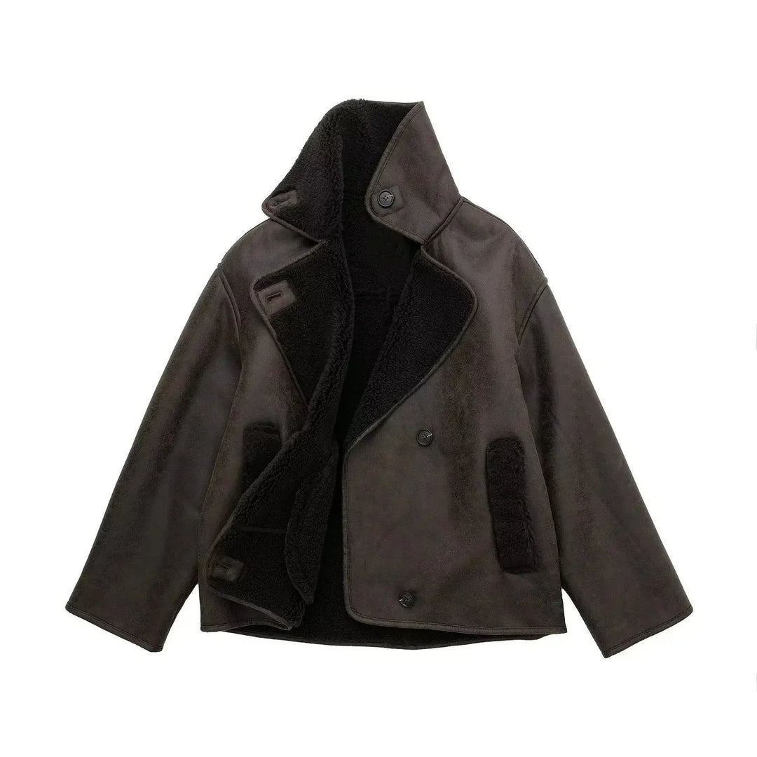Ninette | Vintage Oversized Shearling Leather Jacket for Women