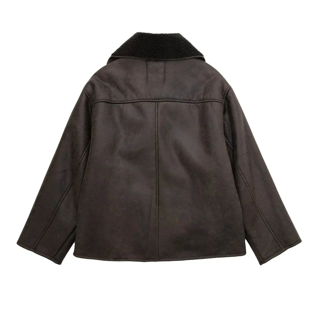 Ninette | Vintage Oversized Shearling Leather Jacket for Women