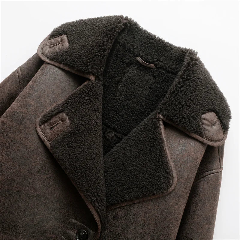 Ninette | Vintage Oversized Shearling Leather Jacket for Women