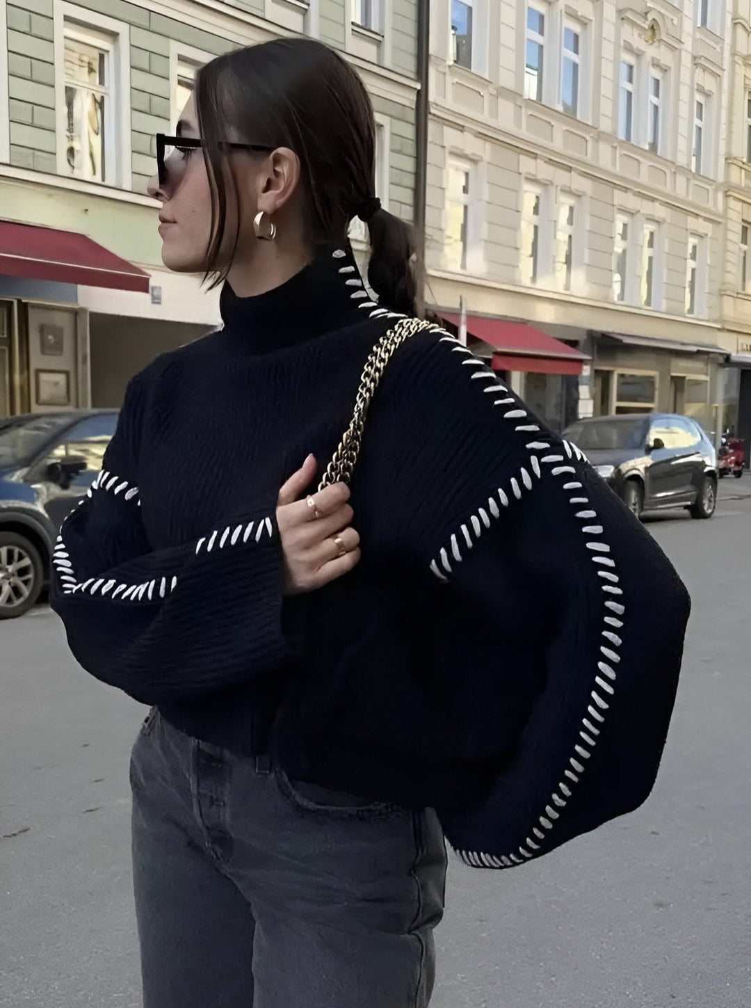 Dionne | Relaxed Contrast-Stitch Womens Jumper