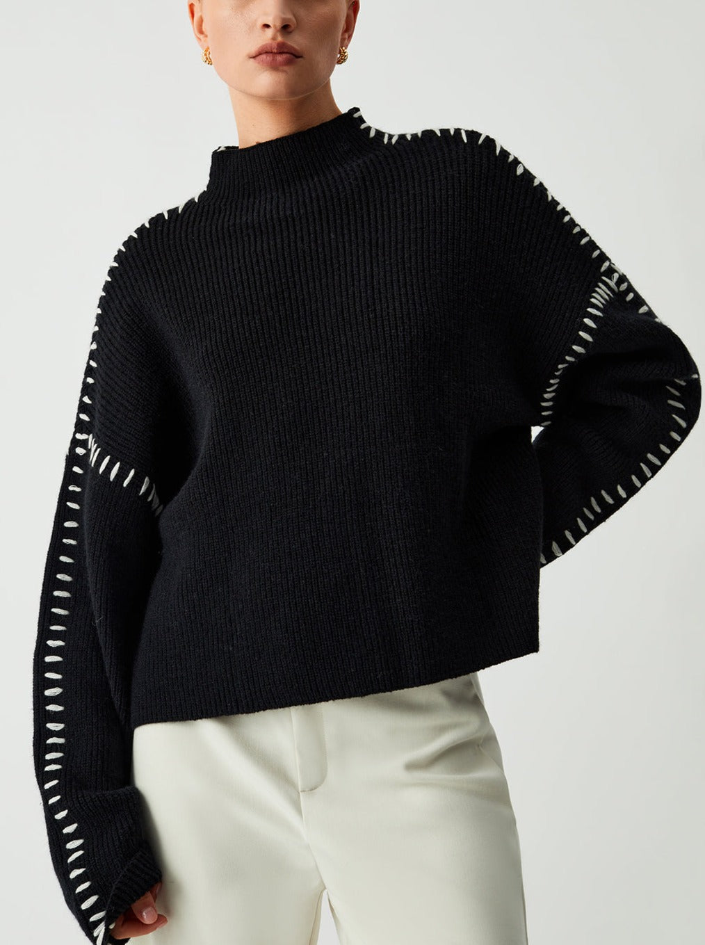 Dionne | Relaxed Contrast-Stitch Womens Jumper