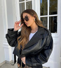 Elise | Sleek Cropped Leather Trench Coat for Women