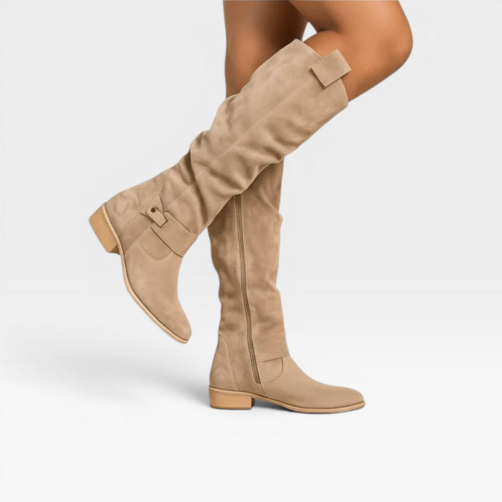 Xanthe | Elegant Suede Knee High Block Heel Boots