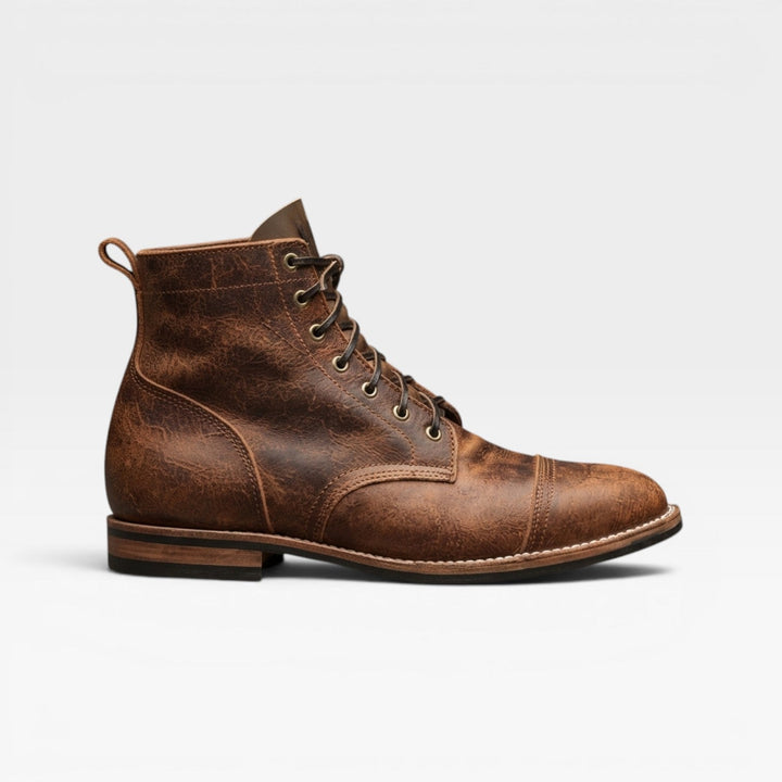 Ashby | Weathered Cap Toe Leather Ankle Boots