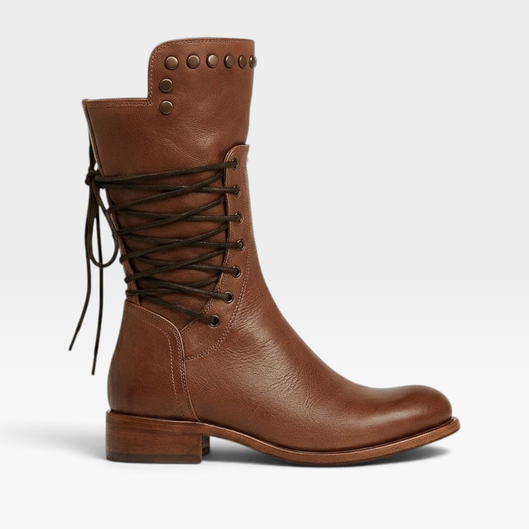 Theodora | Edgy Studded Leather Lace-Up Boots Women