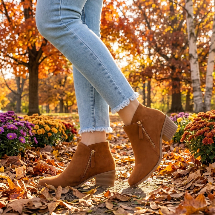 Evangeline | Polished Suede Block Heel Ankle Boots Women