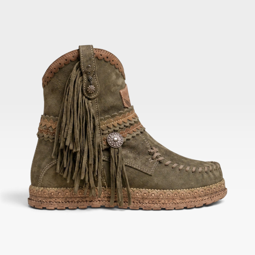 Persephone | Earthy Suede Fringe Ankle Boots Women