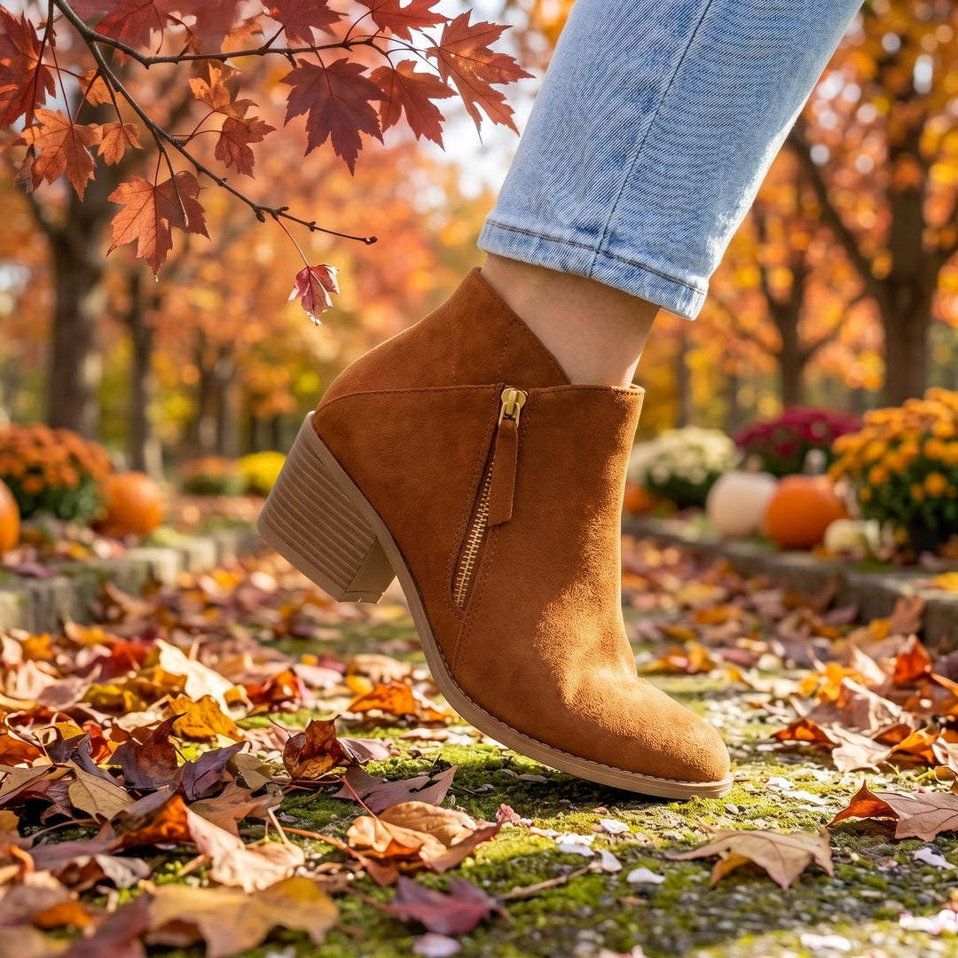 Evangeline | Polished Suede Block Heel Ankle Boots Women