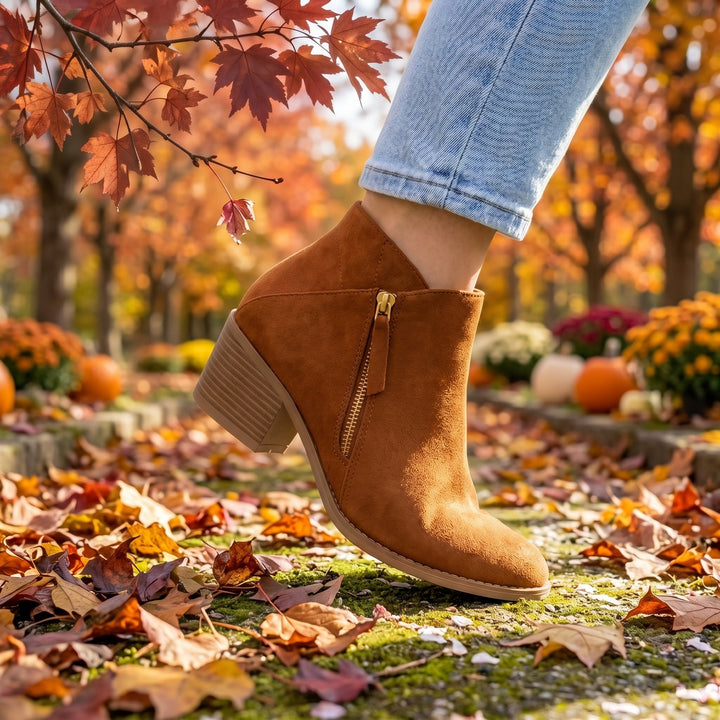 Evangeline | Polished Suede Block Heel Ankle Boots Women