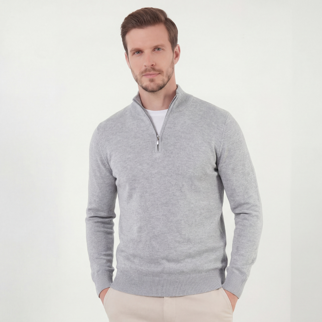 Half-Zip Sweater in Grey Melange