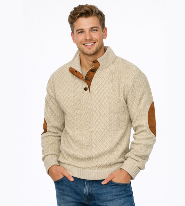 Ellery | Warm Cable Knit Sweater with Elbow Patches