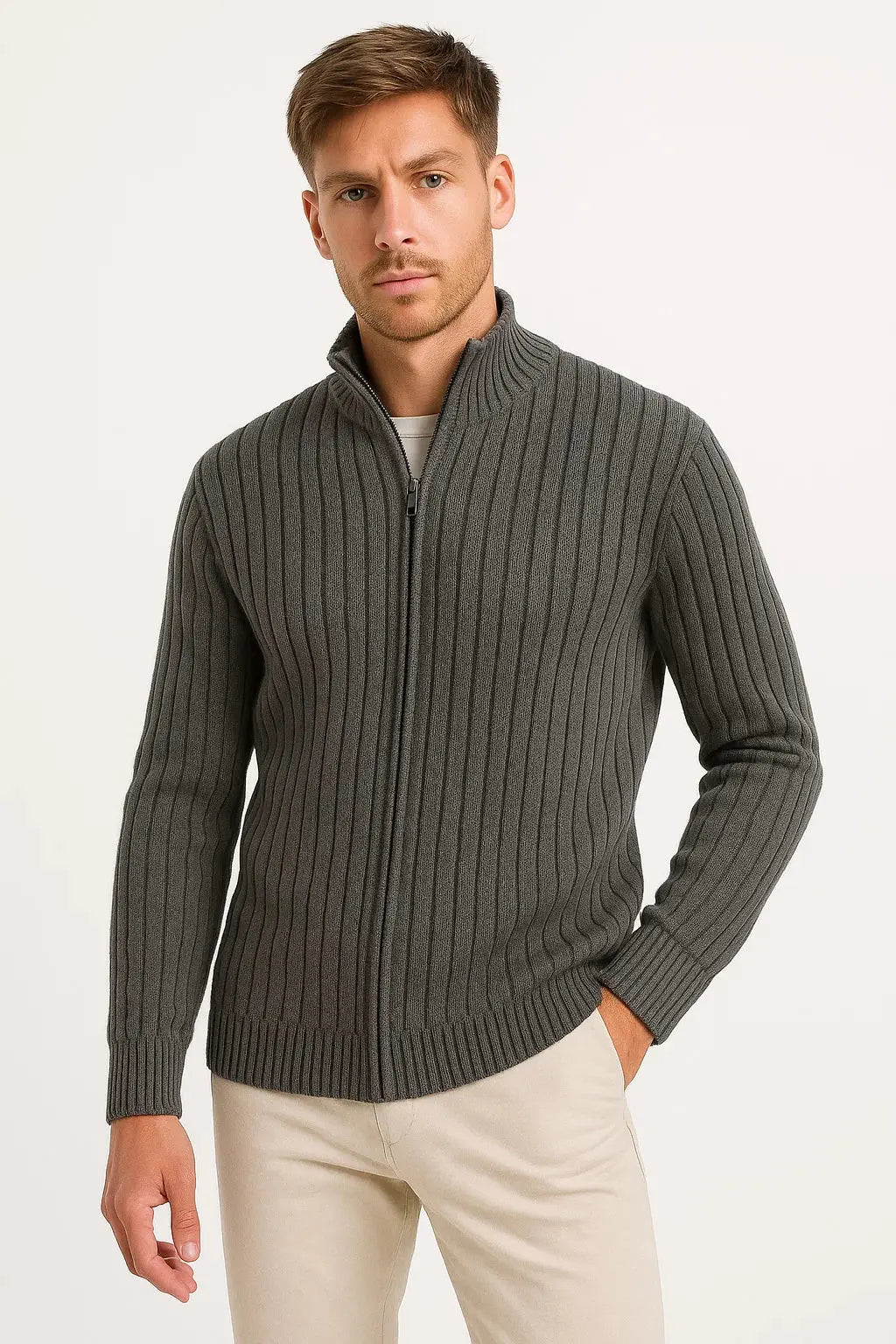 Emerson | Classic Ribbed Knit Cardigan for Men's Layering