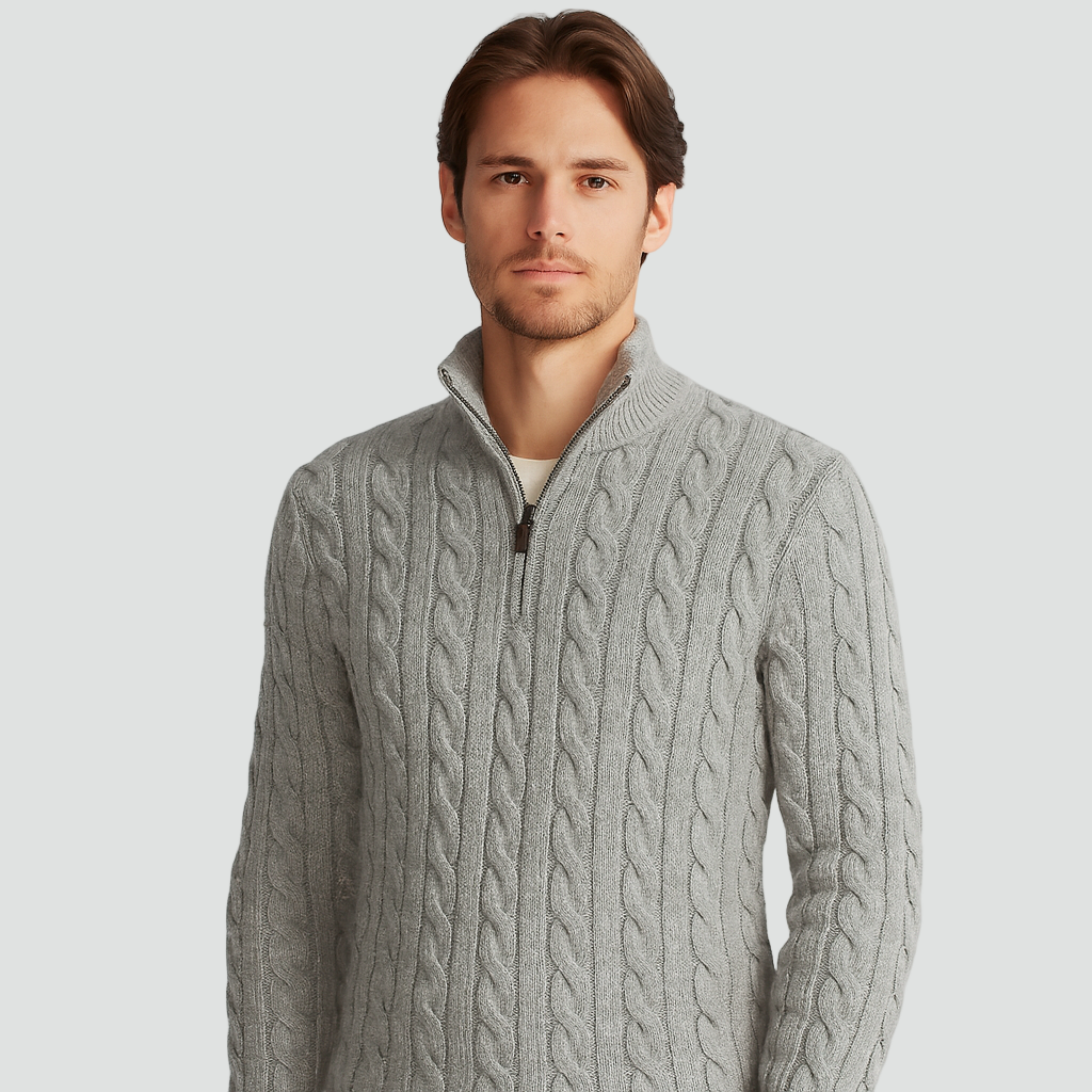 Bram | Refined Cable Knit Half-Zip Sweater for Men