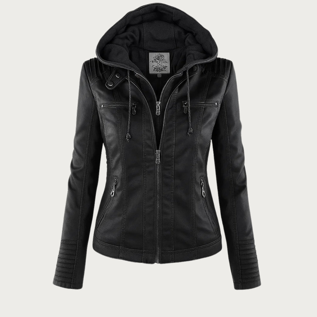 Quilla | Edgy Hooded Leather Biker Jacket
