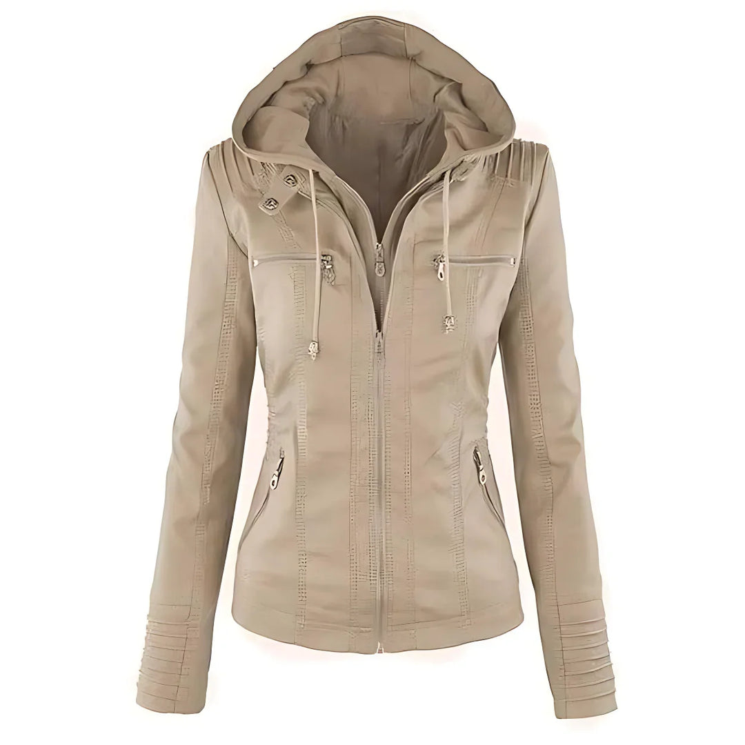 Quilla | Edgy Hooded Leather Biker Jacket