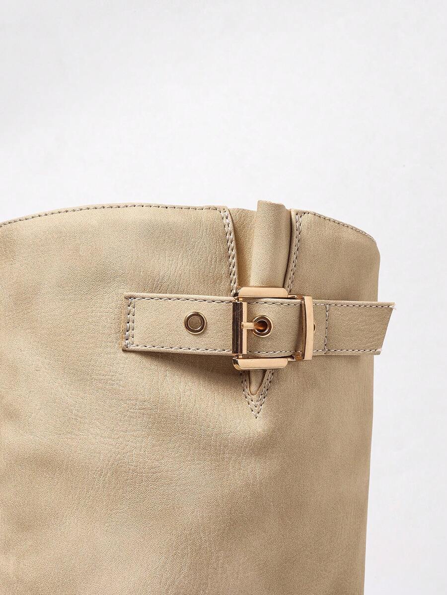 Keela | Polished Buckle-Strap Knee-High Boots