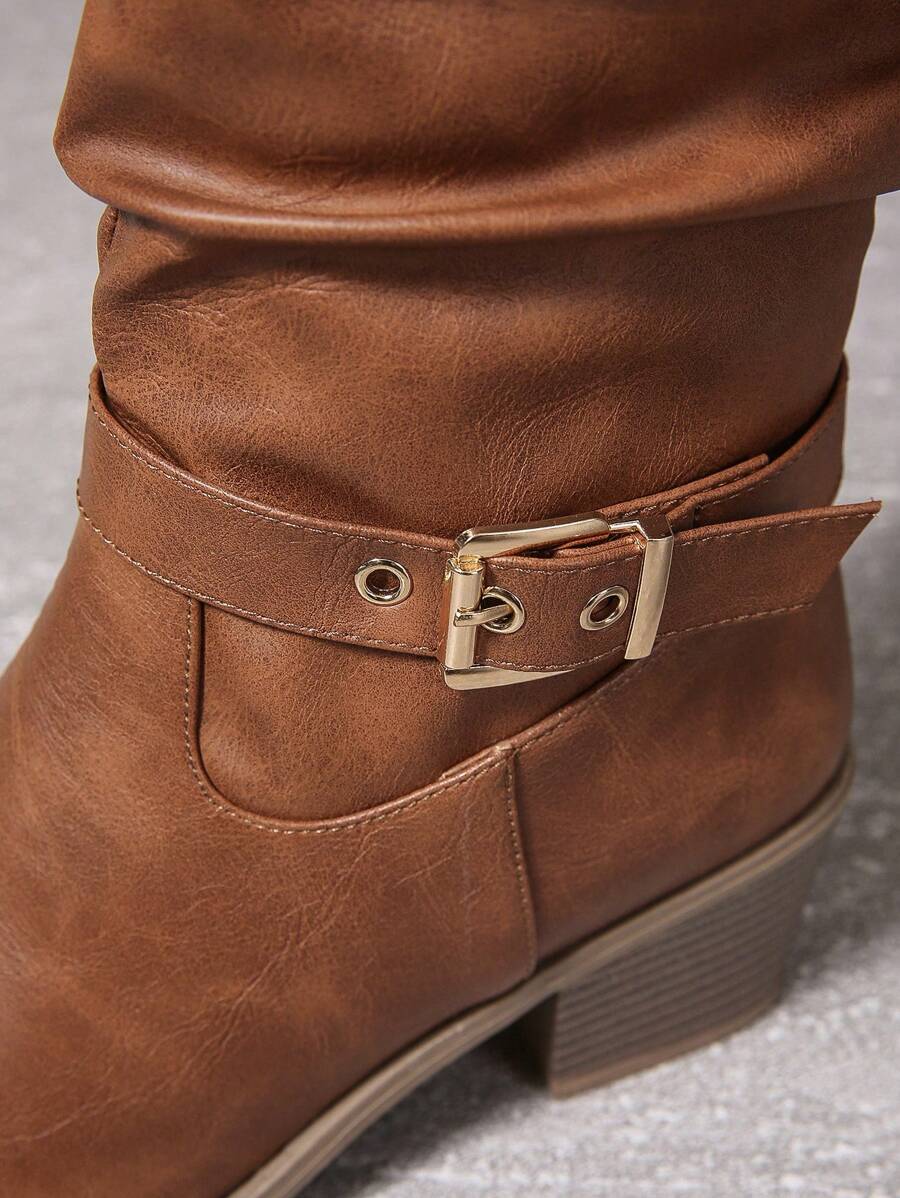 Keela | Polished Buckle-Strap Knee-High Boots